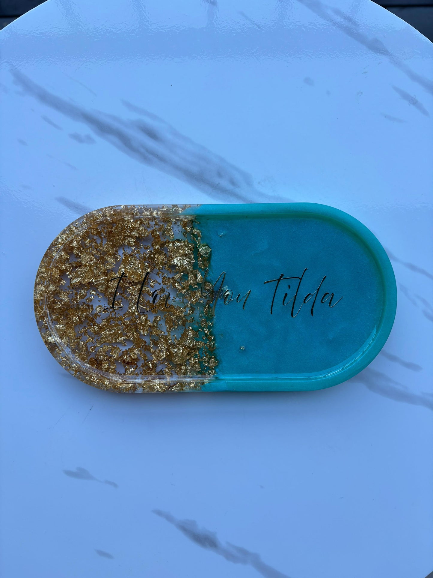 Gold and Turquoise Accessory Tray - with Custom Message