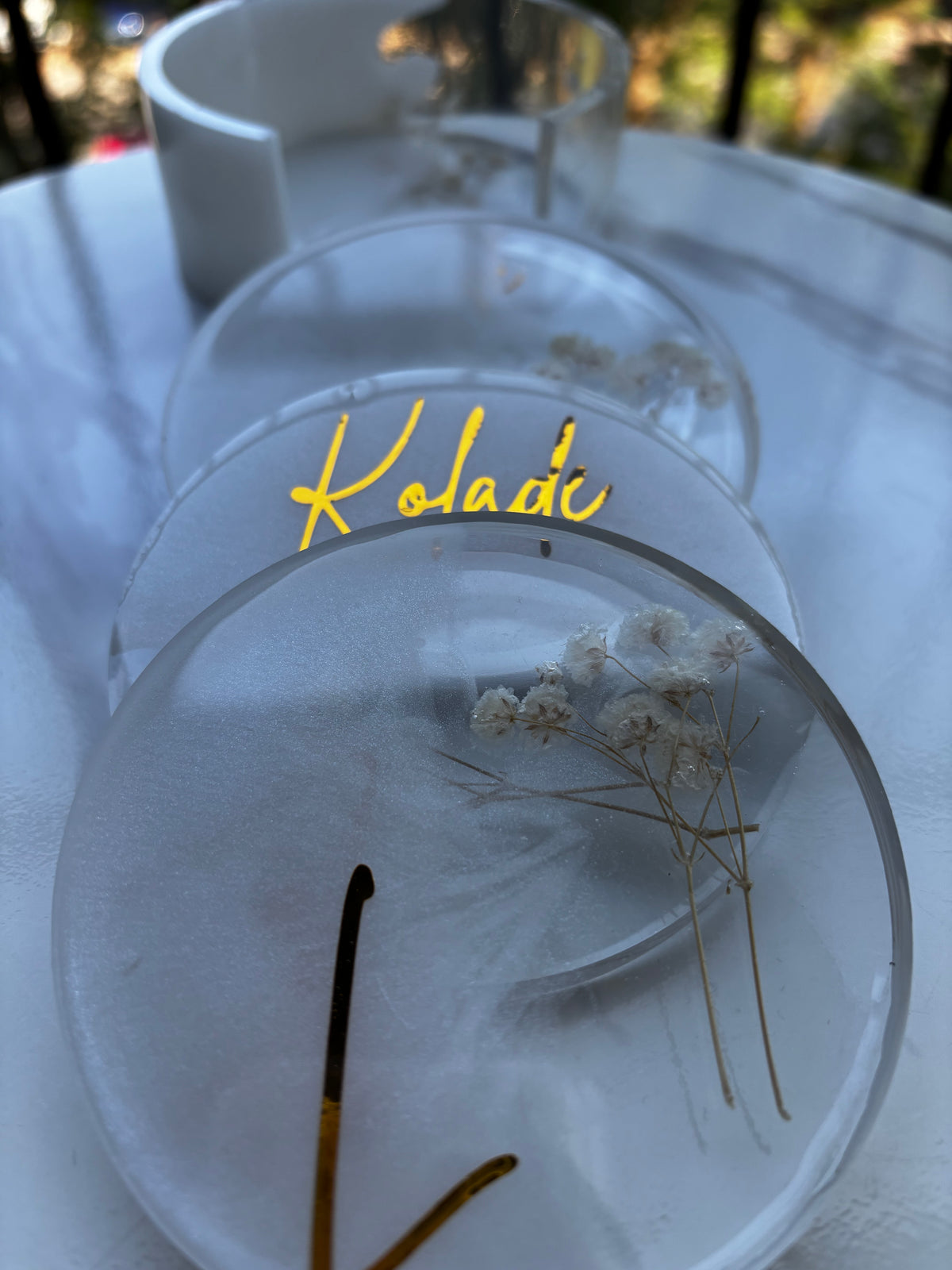 Coaster Set with Custom Message and Dried Flowers