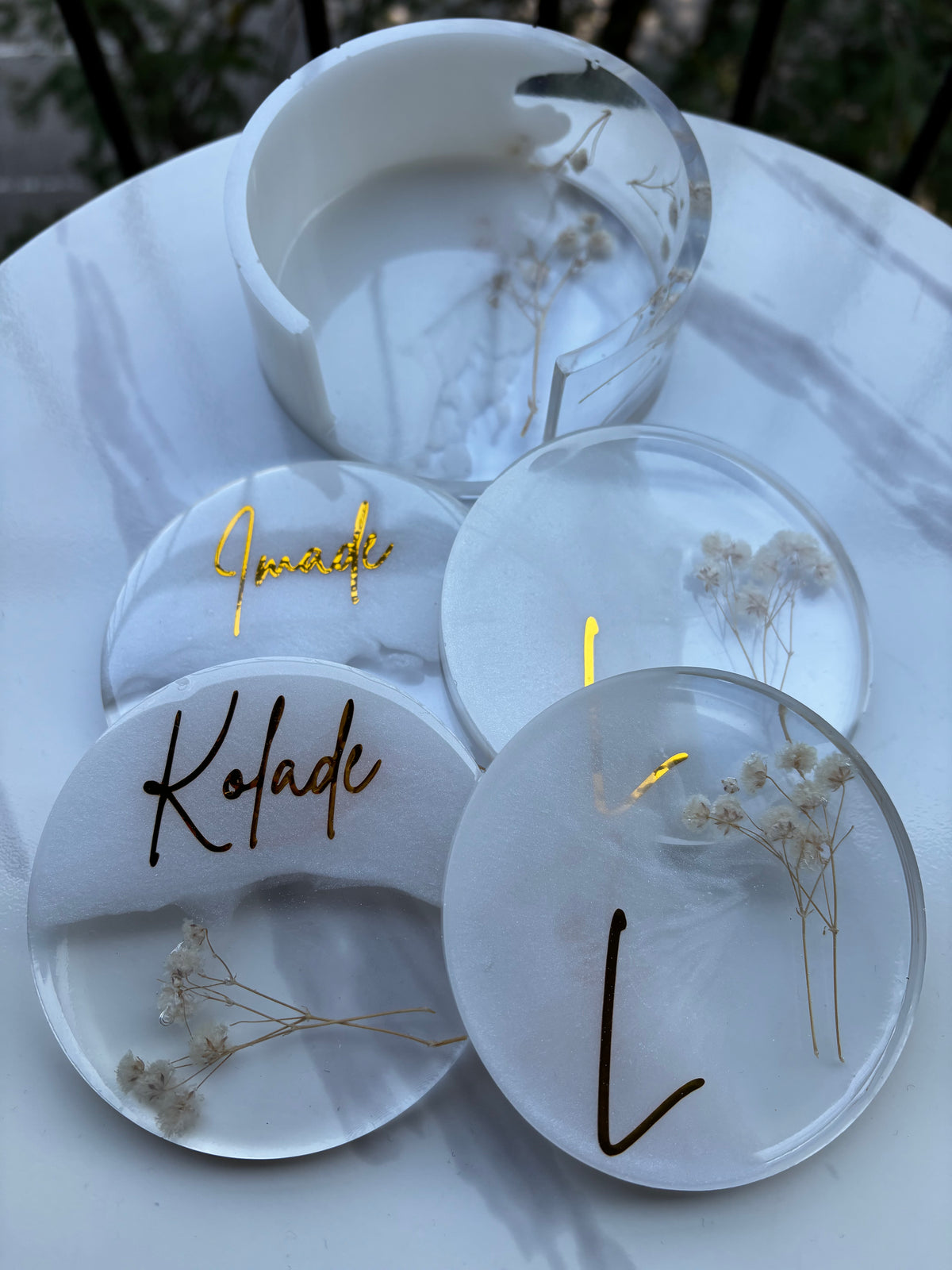 Coaster Set with Custom Message and Dried Flowers