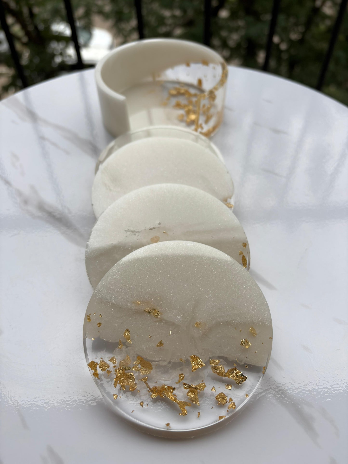 Gold and White Coaster Set