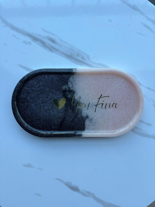 Black and Pink Accessory Tray - with Custom Message