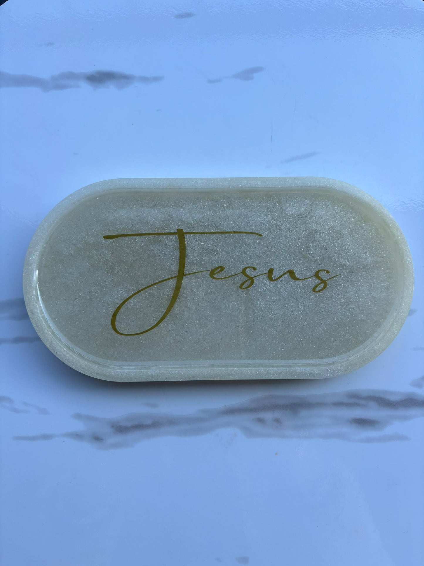 Gold and White Marble Accessory Tray - with Custom Message